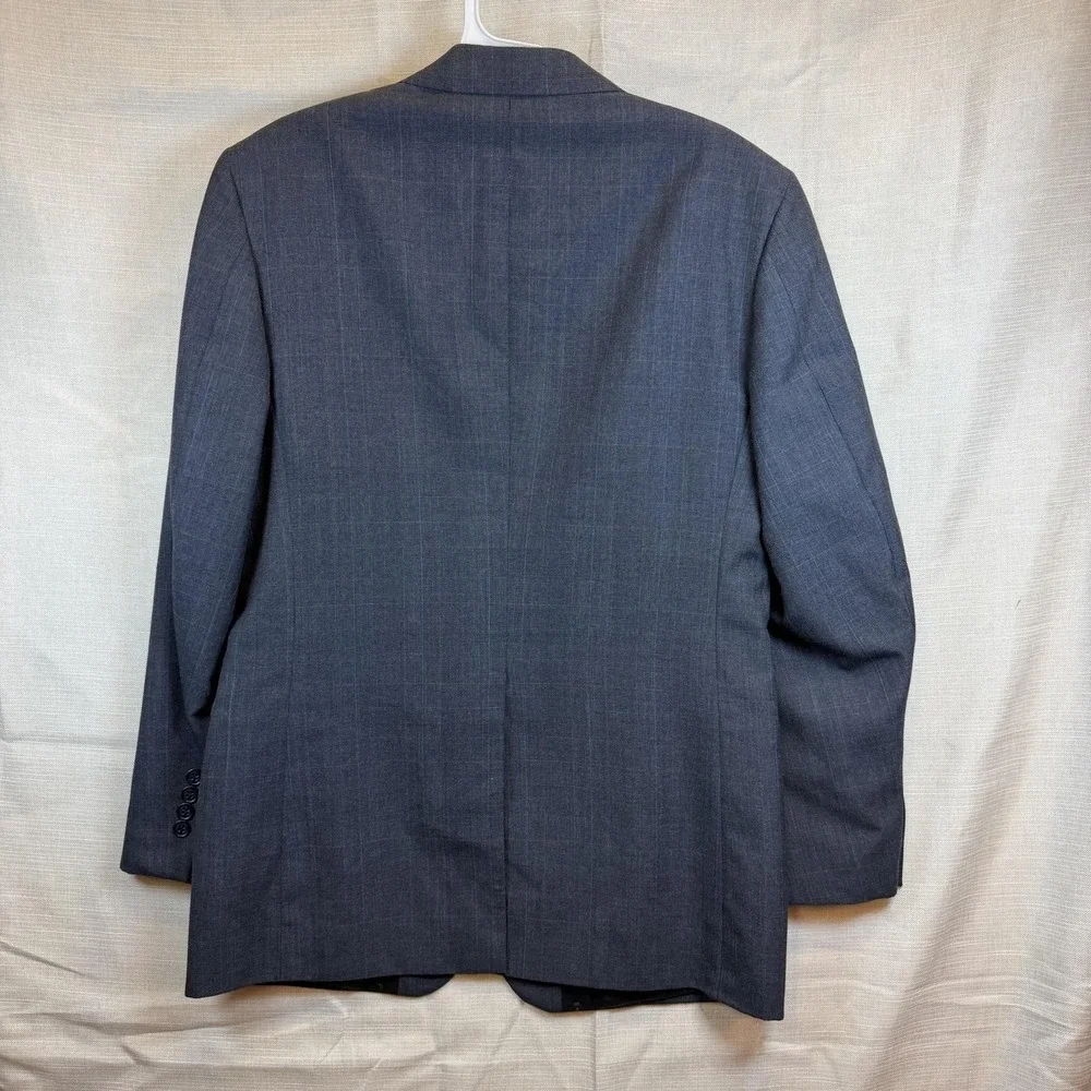 Vintage Bill Blass Suit Jacket Mens 44 Gray Plaid Wool 2 Button Made USA Classic